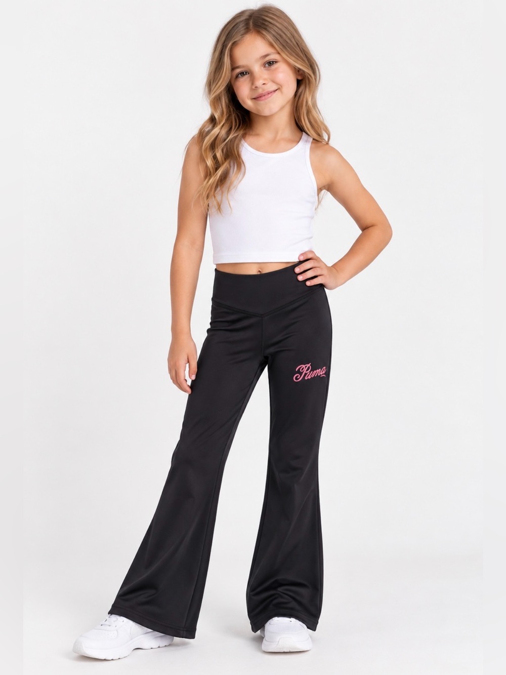 PUMA Girls 5T Black Pink Logo Flare Leggings Yoga Pants
